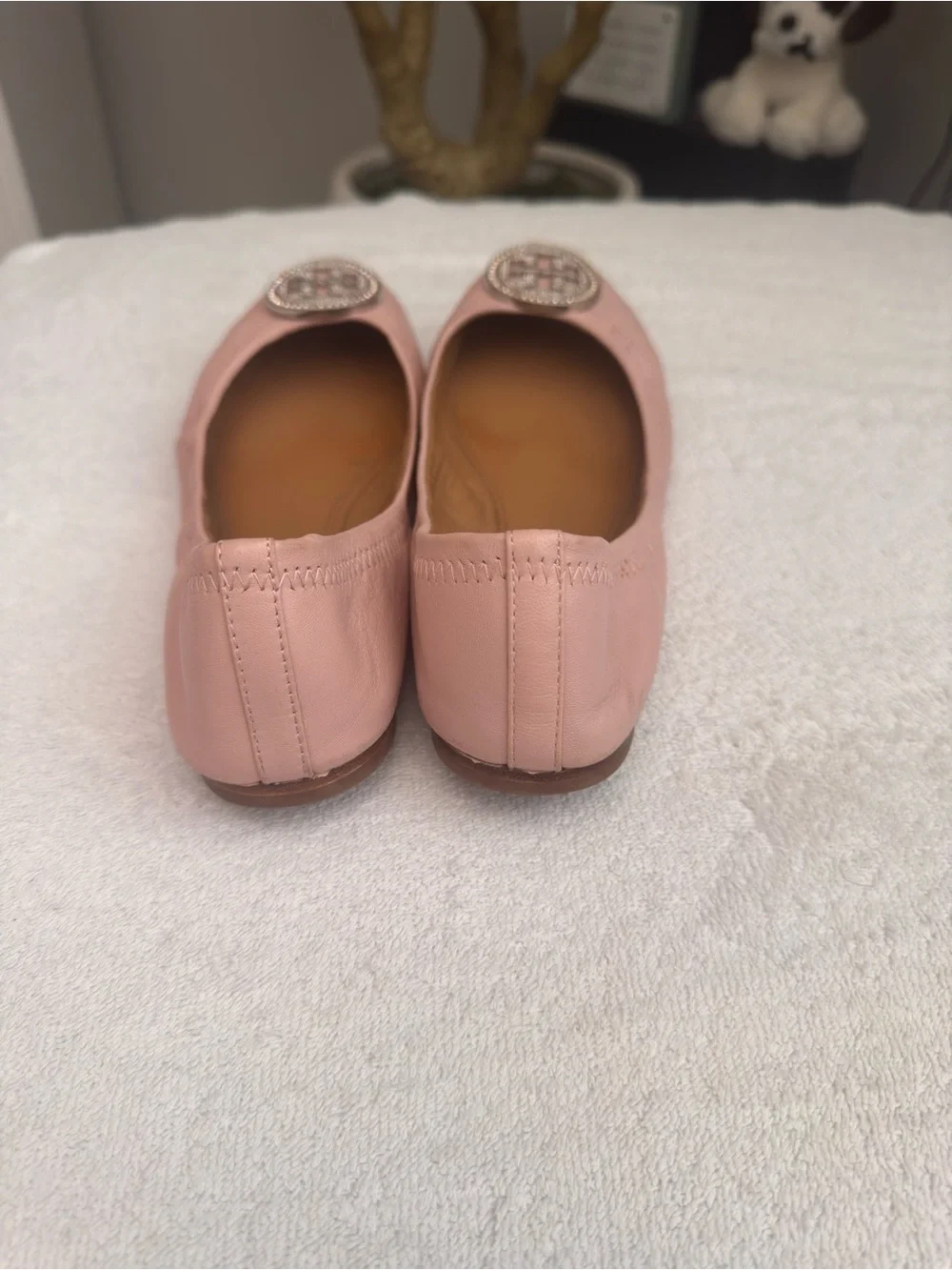 Tory Burch Blush Pink Leather Logo Ballet Flats Size 8.5